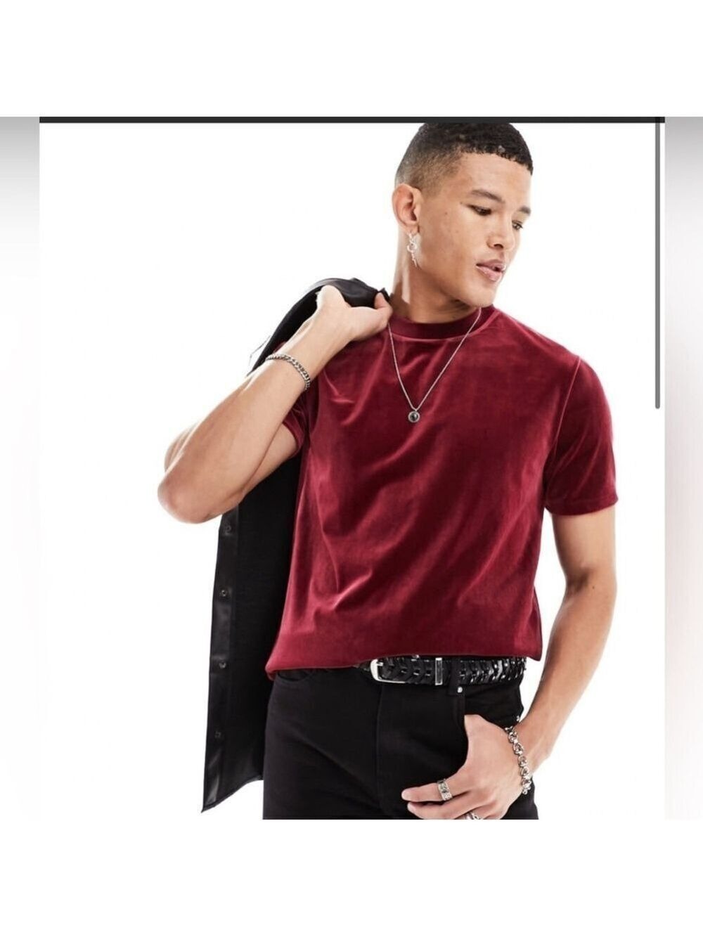 ASOS DESIGN men’s t-shirt in burgundy velour size Large